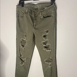 American Eagle Khaki Distressed Skinny Jeans
